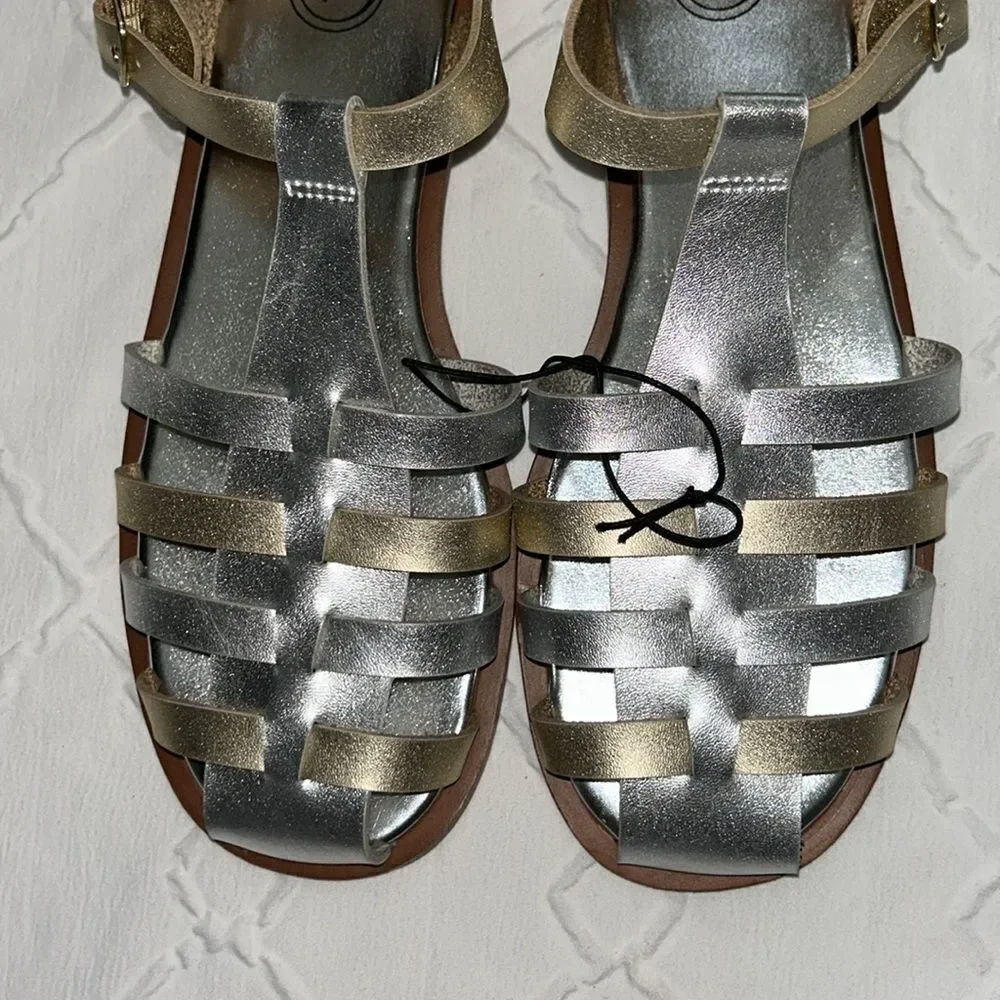 Wonder Nation Big Girls Gold-tone/Silver Fisherman Sandals(Size 6)